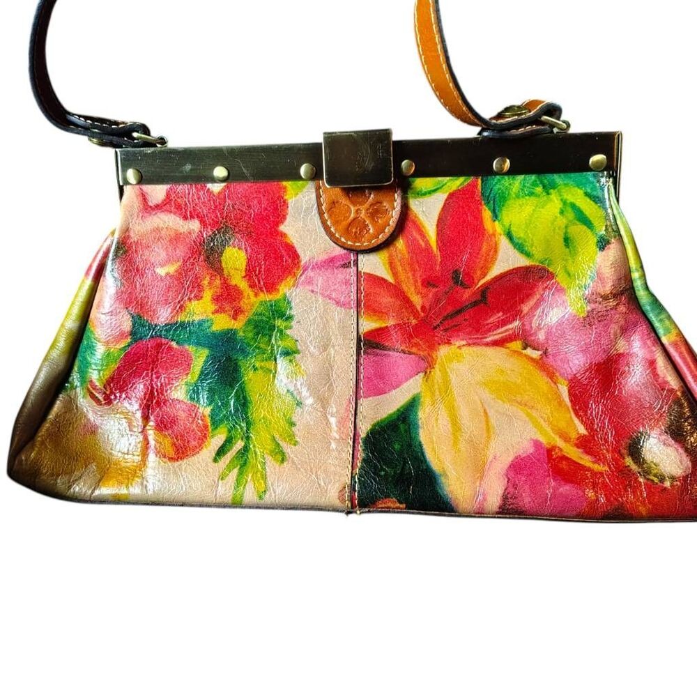 Patricia Nash Ferrara Frame Satchel Floral Leather Kiss Lock Bag NWOT